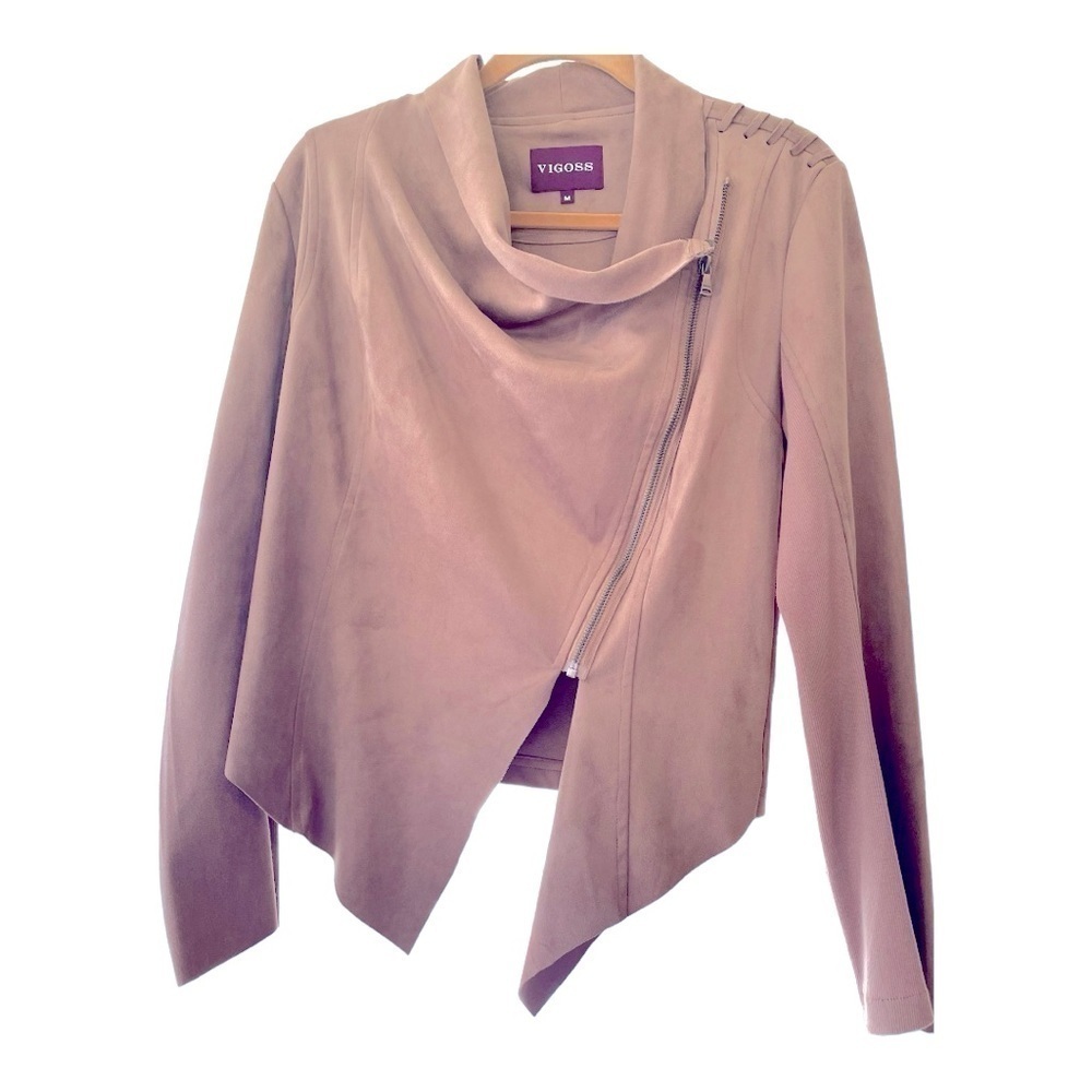 VIGOSS faux suede jacket, size M, front zip, can be worn multiple ways, EUC